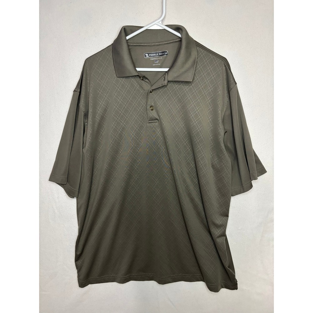 Pebble Beach Performance Mens XL Olive Green Diamond Grid Golf Polo Shirt